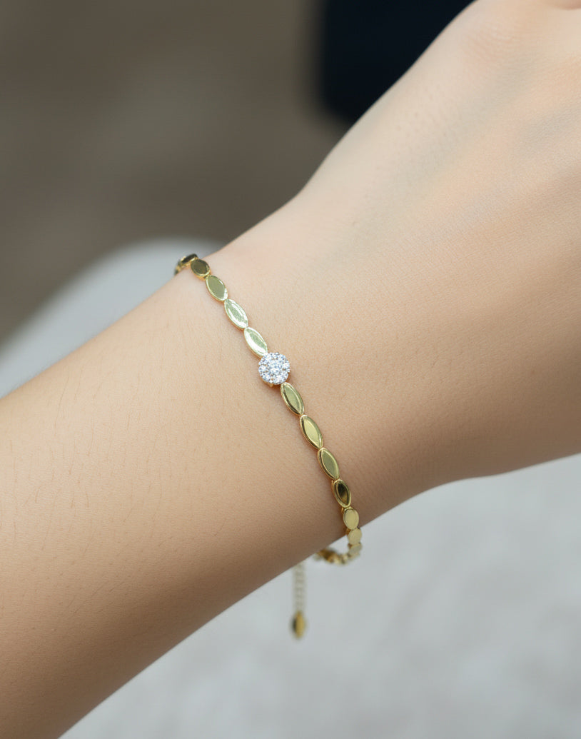 Round Stone 925 Sterling Silver Shine Bracelet – Minimalist Elegant Jewelry for Women