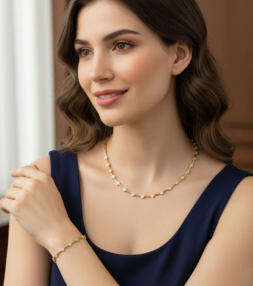 Sterling Silver Cubic Zirconia Jewelry Set – Necklace and Bracelet Gift for Her