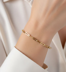 Solid Gold Paperclip Bracelet 2.8 mm – 14K Gold Chain for Everyday Elegance