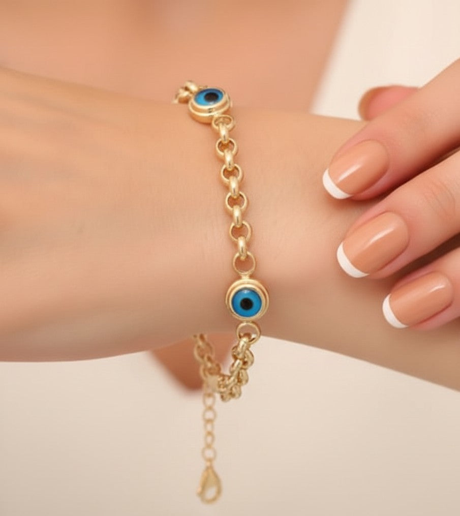 14K Solid Gold Evil Eye Bracelet – Dainty Protection Jewelry for Women