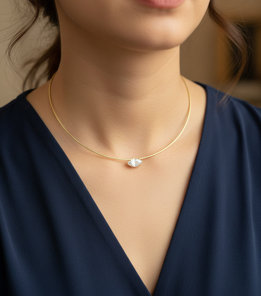Silver Solitaire Choker Necklace – Dainty Modern Cuff Jewelry