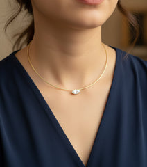 Silver Solitaire Choker Necklace – Dainty Modern Cuff Jewelry