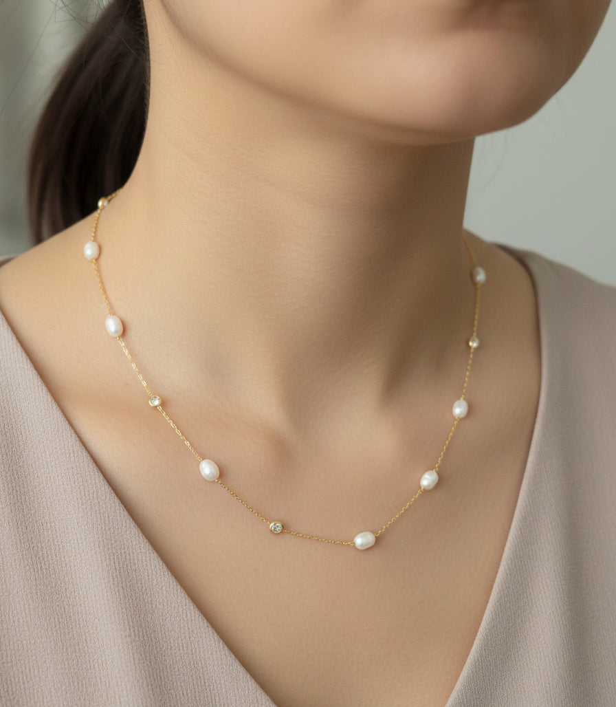 Sterling Silver Pearl Necklace – Dainty Freshwater Pearl Chain