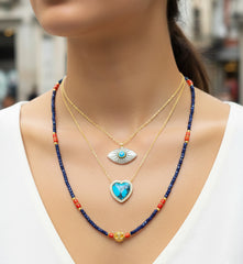 Natural Stone Silver Necklace Set – Sterling Silver Layering Necklace Stack, Gemstone Multi Strand Necklace, Boho Gift for Her