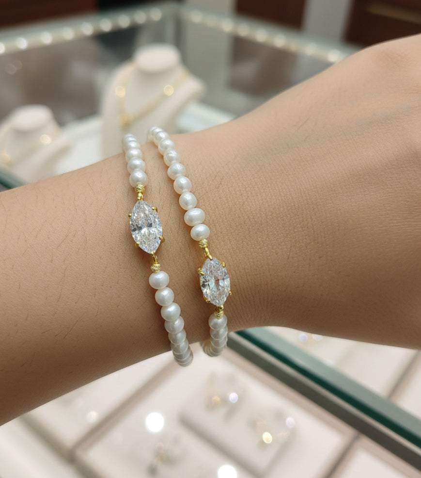 Freshwater Pearl Sterling Silver Cuff Bracelet, Dainty Bridal Bangle