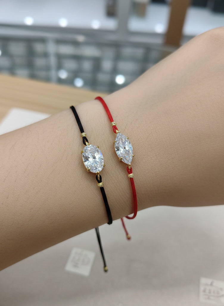 Cord Silver Solitaire Bracelet – Sterling Silver Single Stone Rope Bracelet, Dainty Gemstone Adjustable Bracelet, Minimalist Gift for Her