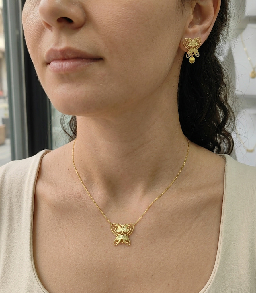 Silver Butterfly Jewelry Set – Sterling Silver Butterfly Necklace and Earrings, Minimalist Nature Jewelry Gift, Matching Set for Women