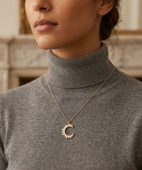 Handcrafted CZ Pave Crescent Moon Necklace in Gold – Sparkling Cubic Zirconia Moon Pendant, Celestial Statement Jewelry, Boho Mystic Gift for Her