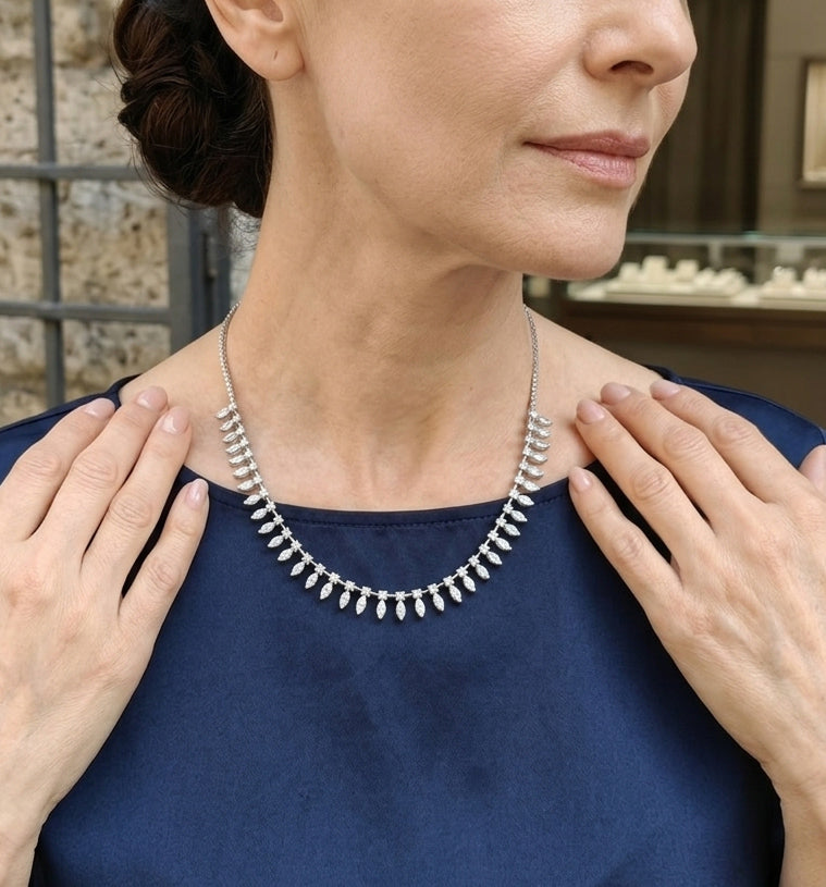 Sterling Silver 925 Zircon Necklace | Marquise Cut Tennis Pendant | Dainty Statement Jewelry