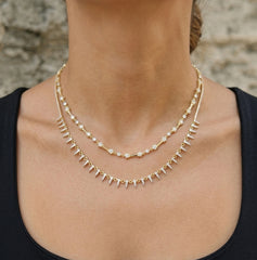 925 Sterling Silver Zircon Layered Necklace Set - Gold Plated Spike & Crystal Charm Necklaces