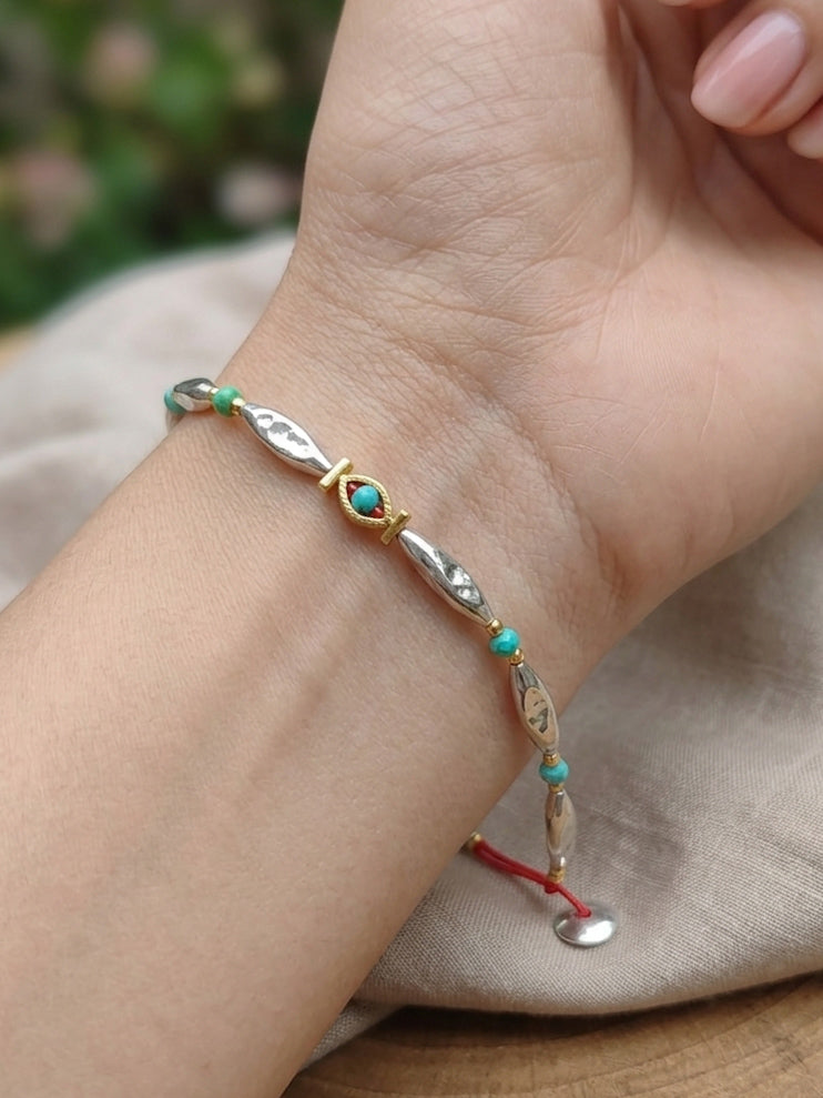 Handmade 925 Silver Turquoise Beaded Bookmark Charm - Zircon Beads Bracelets for unisex