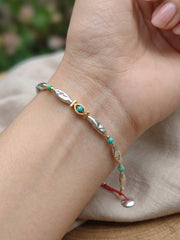Handmade 925 Silver Turquoise Beaded Bookmark Charm - Zircon Beads Bracelets for unisex