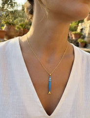 Dainty Gold Plated Sterling Silver Fish Necklace with Enamel & Zircon - Handcrafted Pendant