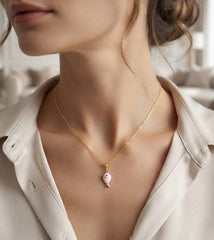 Dainty Gold Plated Sterling Silver Fish Necklace with Enamel & Zircon - Handcrafted Pendant