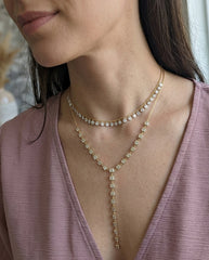 925 Sterling Silver Cubic Zirconia Lariat Necklace | Luxury Layered Pendant Set
