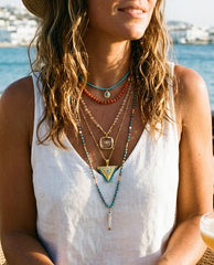 925 Sterling Silver Boho Layered Necklace Set - Turquoise Carnelian Natural Stones