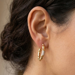 Gold Bamboo Huggie Hoop Earrings, 925 Sterling Silver Cubic Zirconia Small Hoops, Dainty Minimalist Gift for Her
