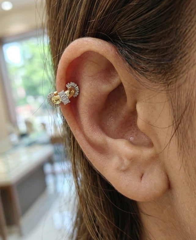Gold Ear Cuff Earrings, 925 Sterling Silver Non Pierced Cuff, Baguette Cubic Zirconia C Shape Earring, Gift for Her