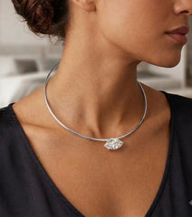 925 Sterling Silver Marquise CZ Choker Necklace – Minimalist Rigid Wire Collar, Gold Plated