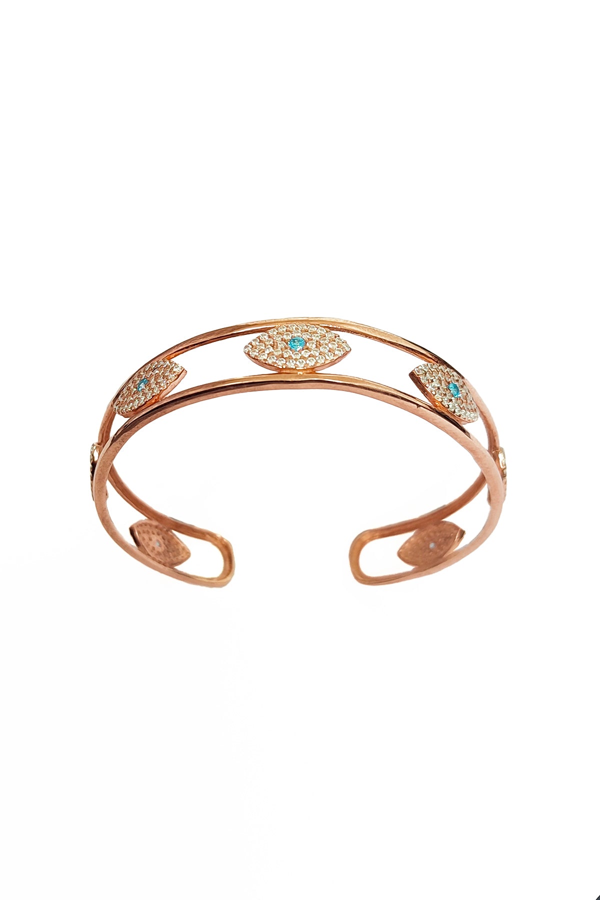 Evil Eye Stone Silver Cuff Bracelet, Sterling Silver Evil Eye Cuff Bracelet: Rose Gold, Gold, or Rhodium