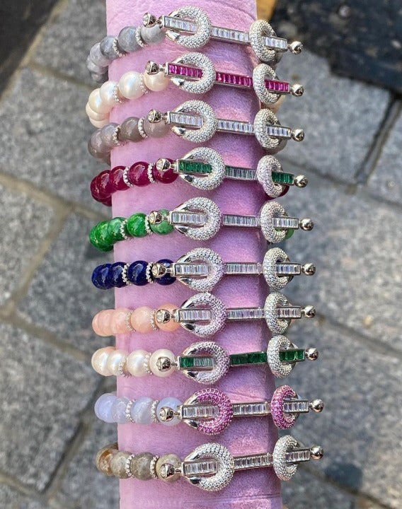 Stretch Silver Bracelet - Bracelet "Positivity" - Natural stones - 8mm