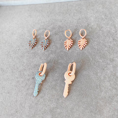 Turquoise Stone Silver Sycamore Leaf Earrings, Silver Leaf Earrings, Leaf Jewelry