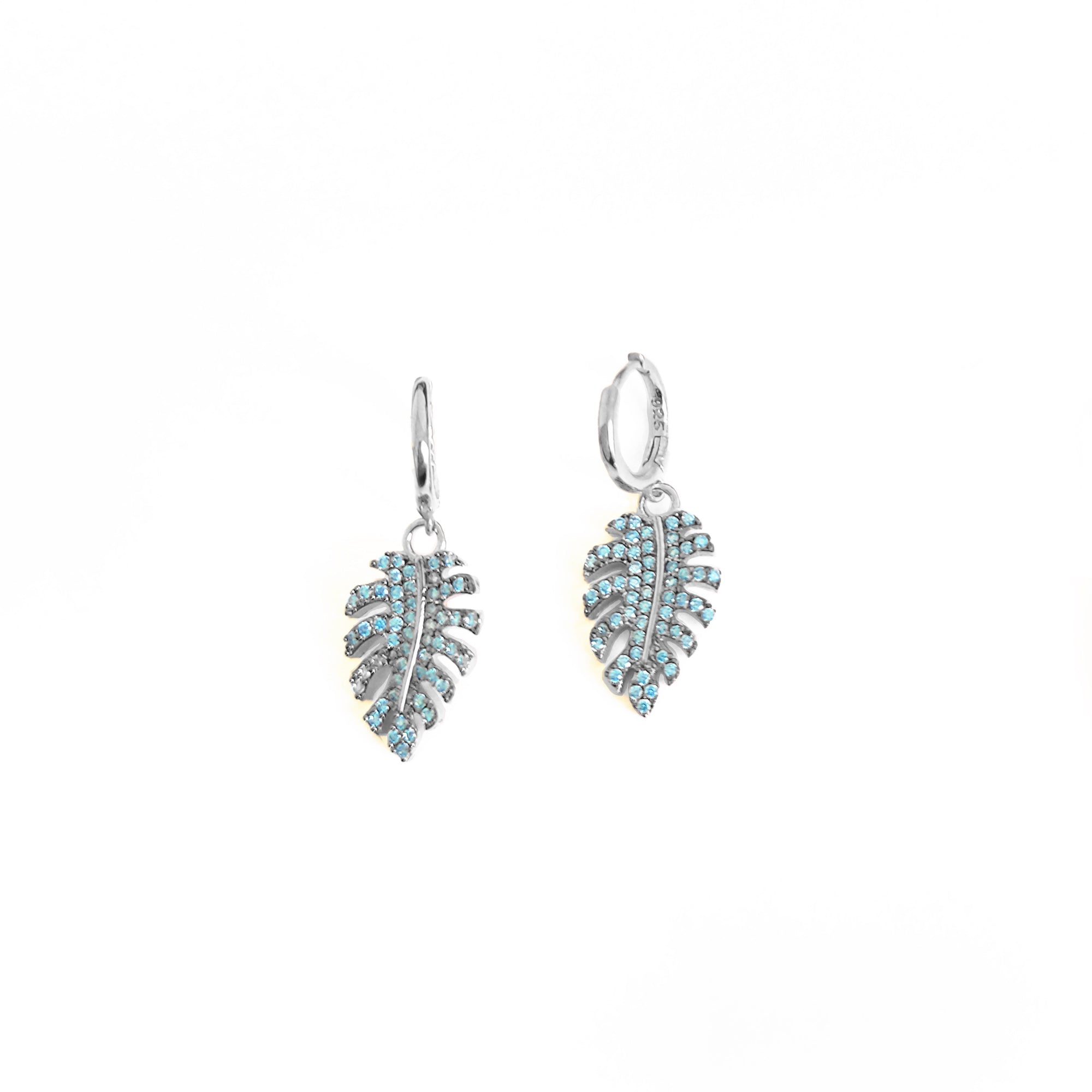 Turquoise Stone Silver Sycamore Leaf Earrings, Silver Leaf Earrings, Leaf Jewelry