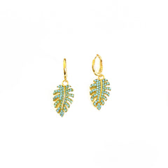 Turquoise Stone Silver Sycamore Leaf Earrings, Silver Leaf Earrings, Leaf Jewelry