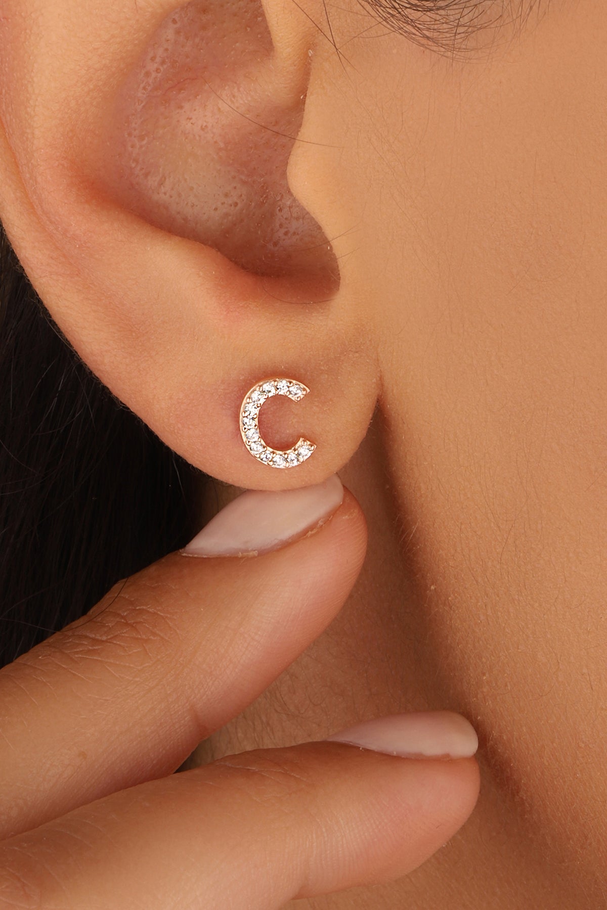 Tiny Initial Stud Earrings in Sterling Silver, Personalised Earring Alphabet Letter Monogram