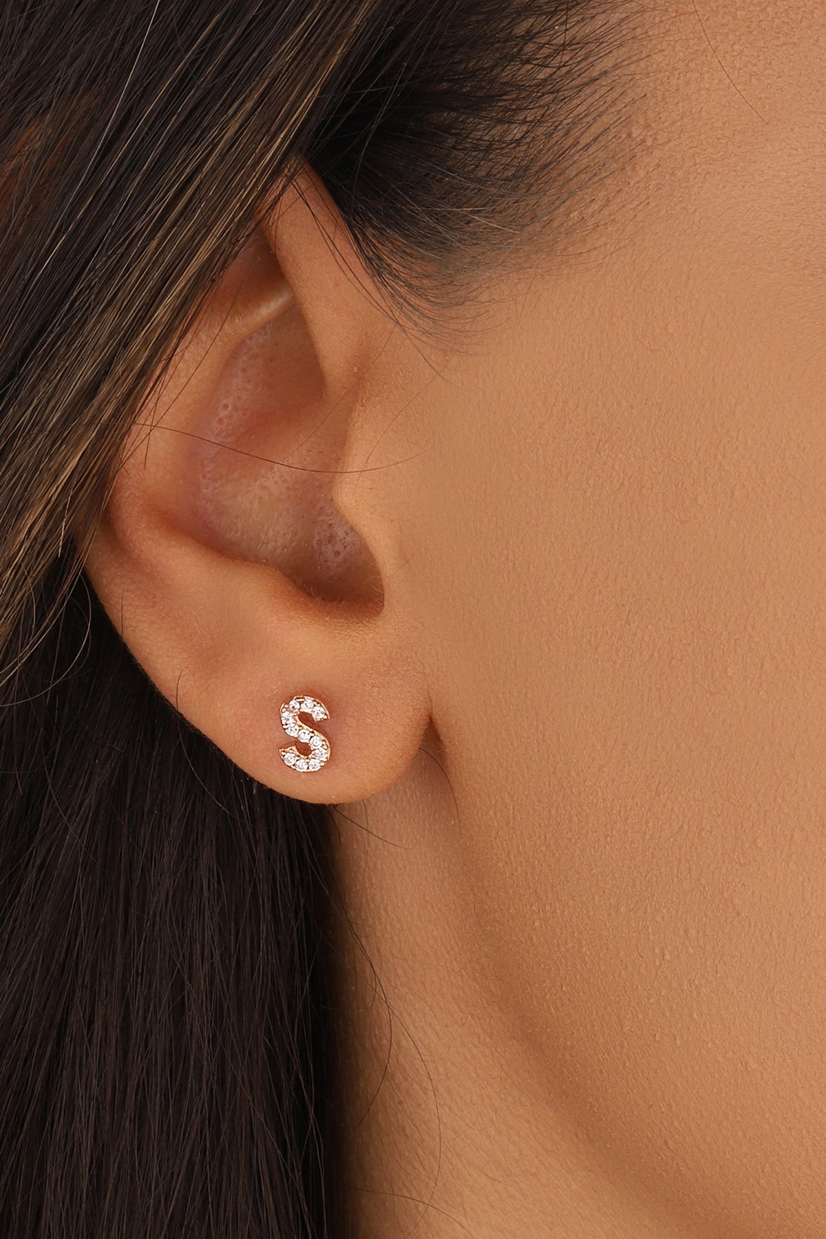 Tiny Initial Stud Earrings in Sterling Silver, Personalised Earring Alphabet Letter Monogram
