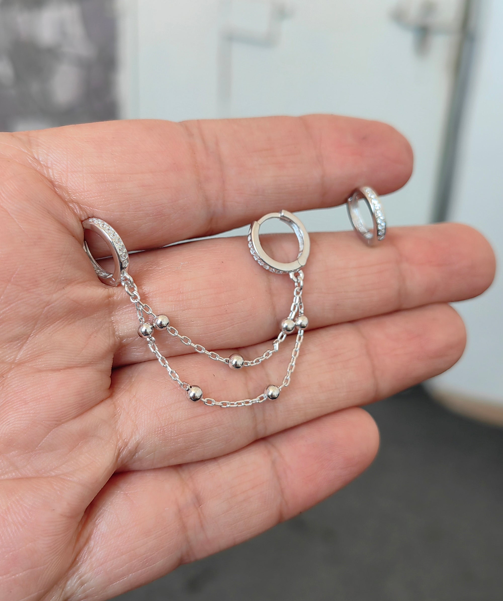 Double Chain Silver Chain Earrings,Drop Chain Link Dangle Minimalist Modern Trending Streetwear Earrings,Dainty Chain Drops,Chic Chain Hoops