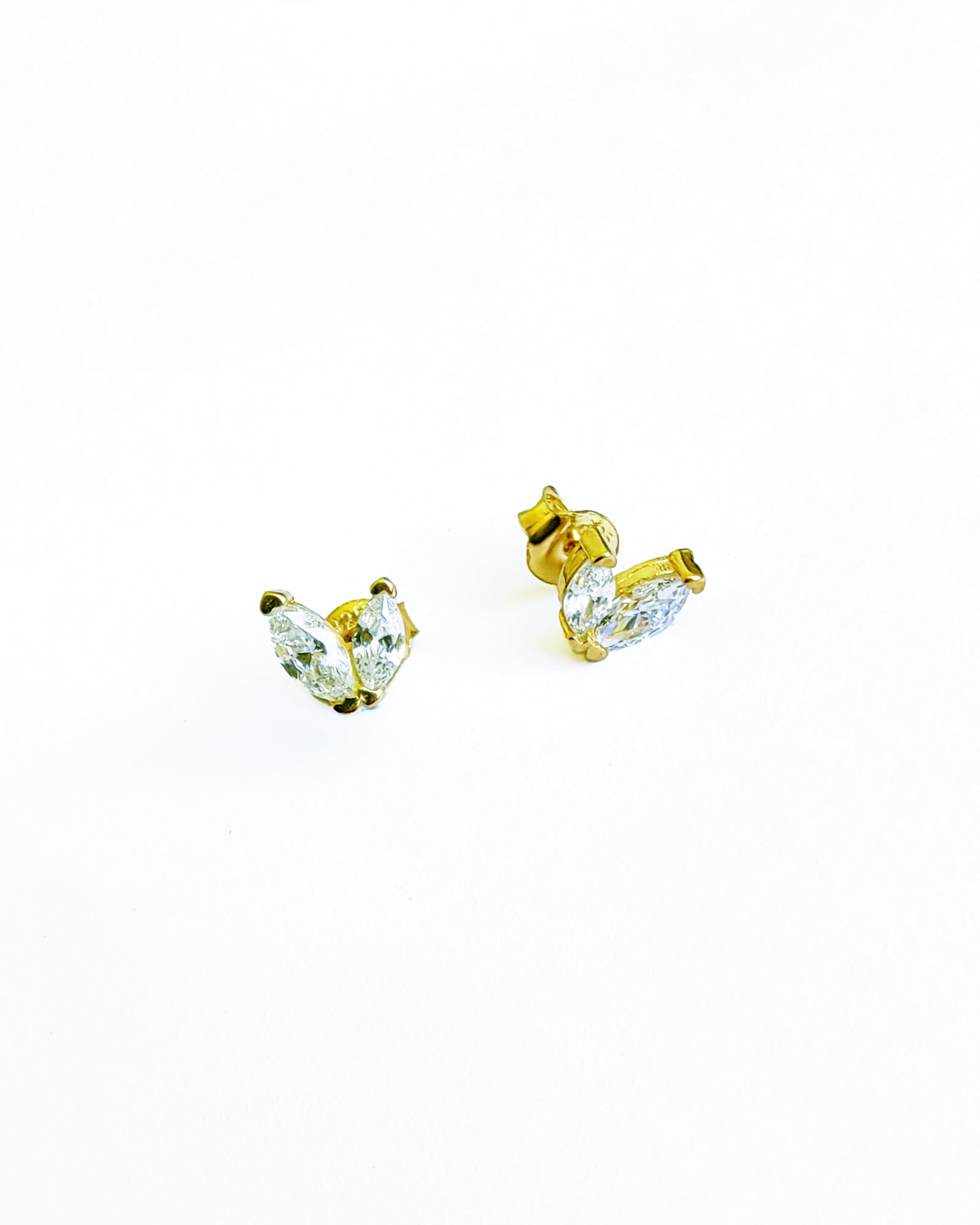 Double Stone Tiny Silver Earrings, Tiny earrings, Pair of silver studs