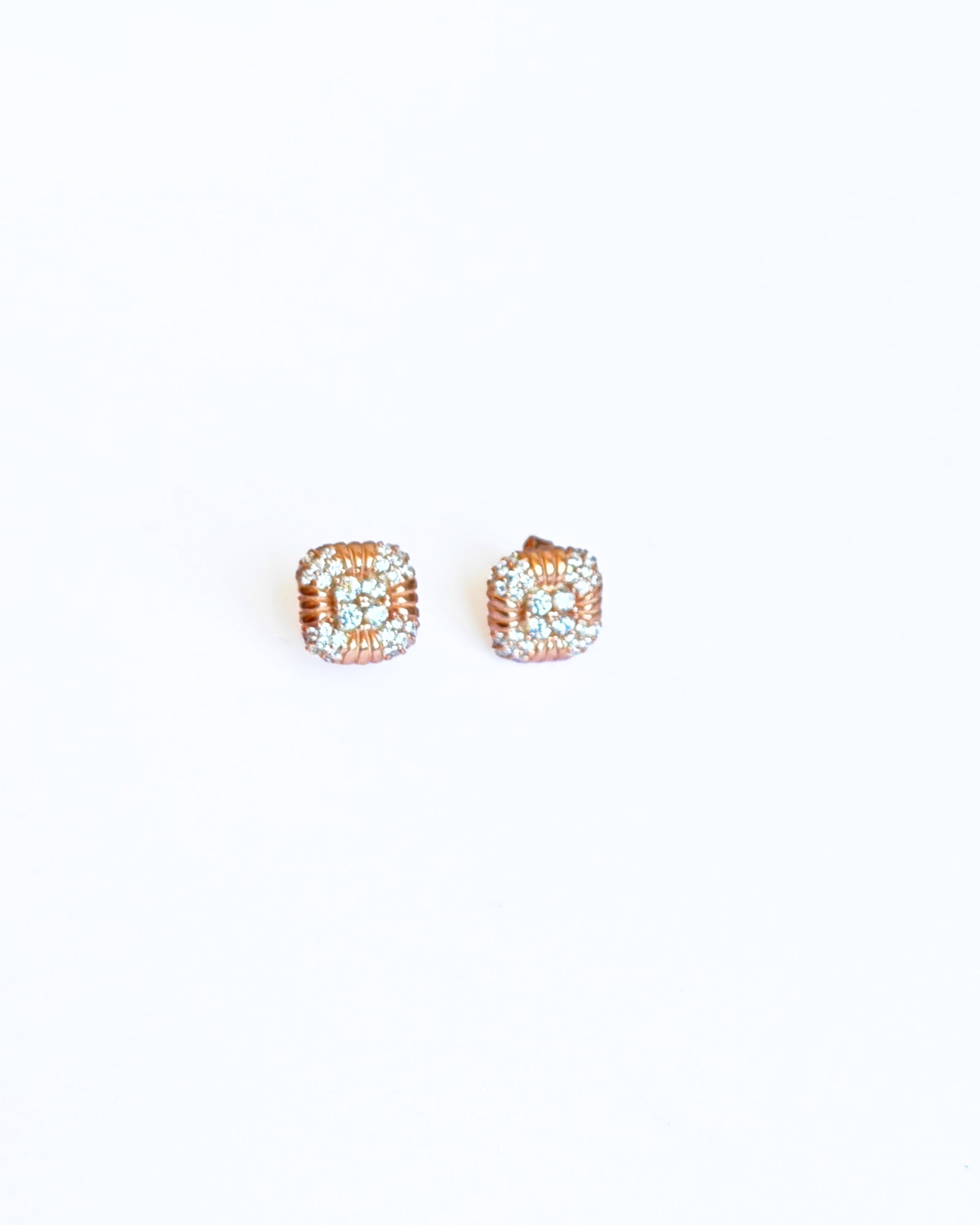 White Stone Square Silver Earrings, Square Stud Earrings