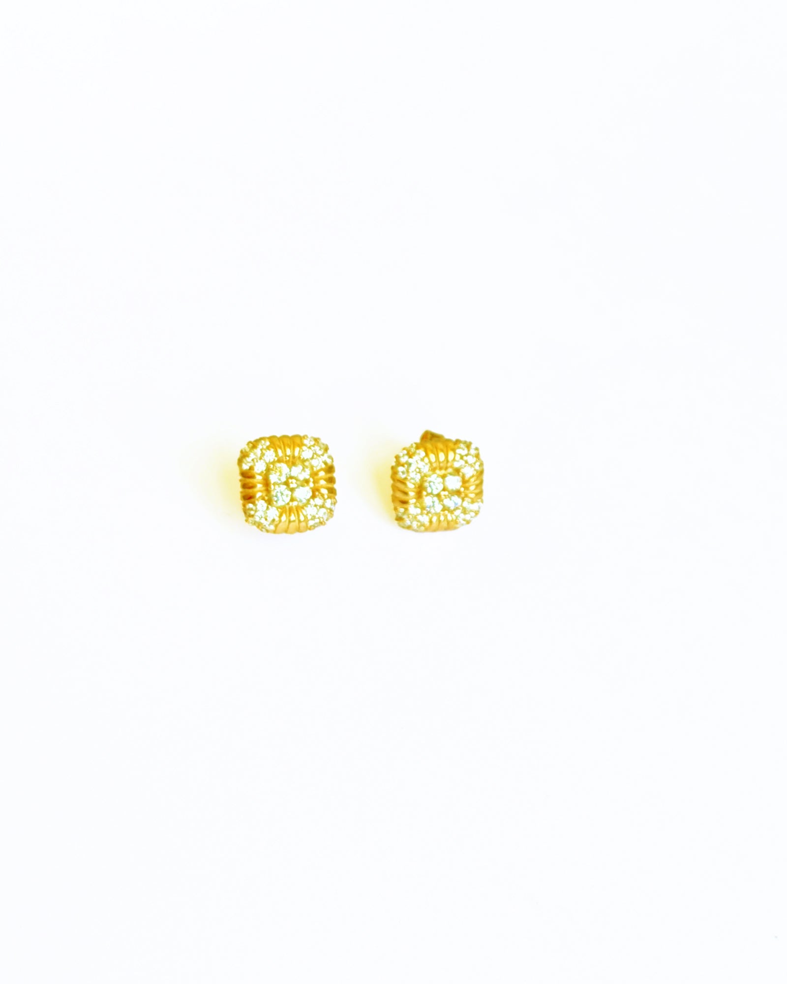 White Stone Square Silver Earrings, Square Stud Earrings