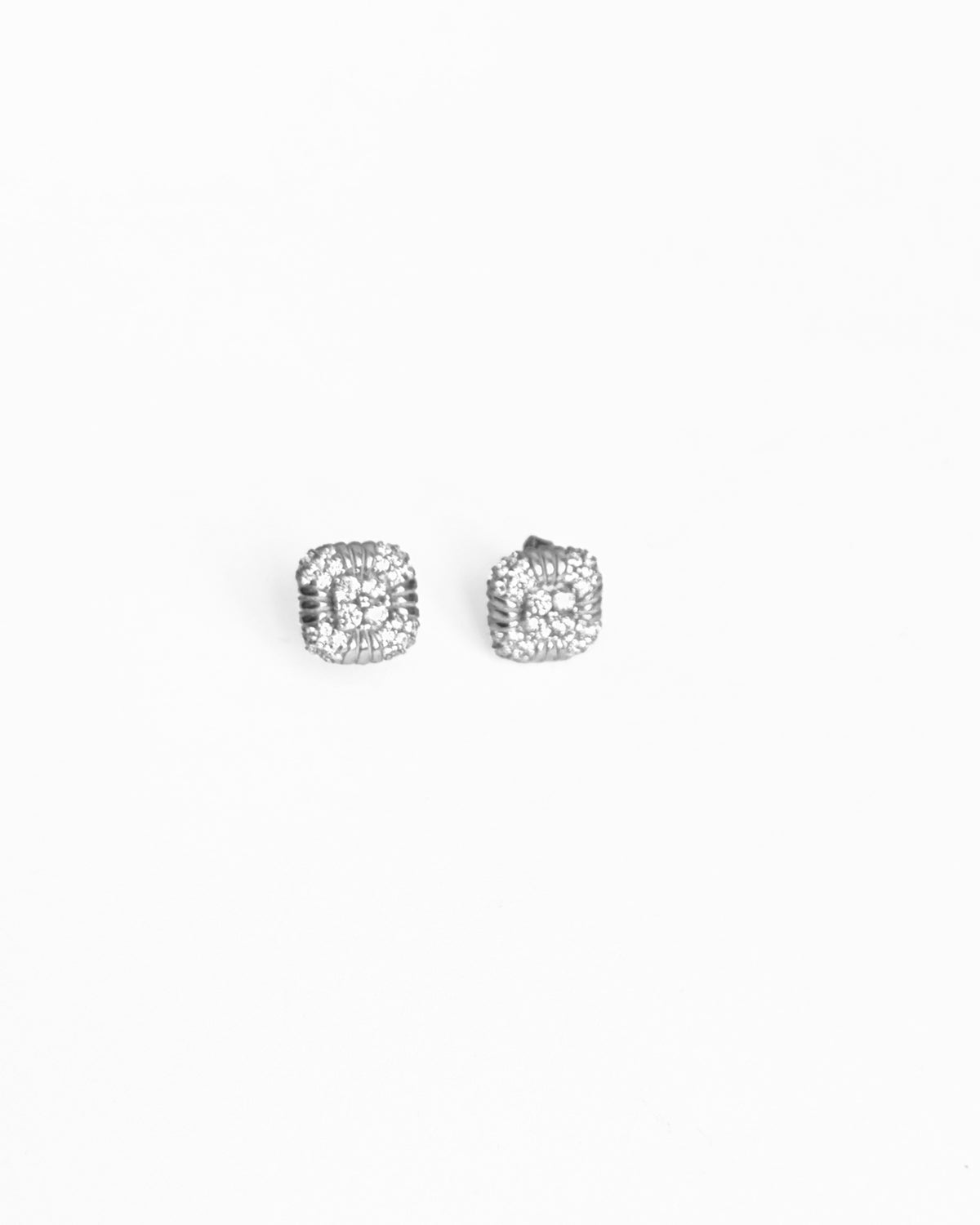 White Stone Square Silver Earrings, Square Stud Earrings