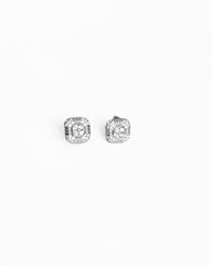 White Stone Square Silver Earrings, Square Stud Earrings