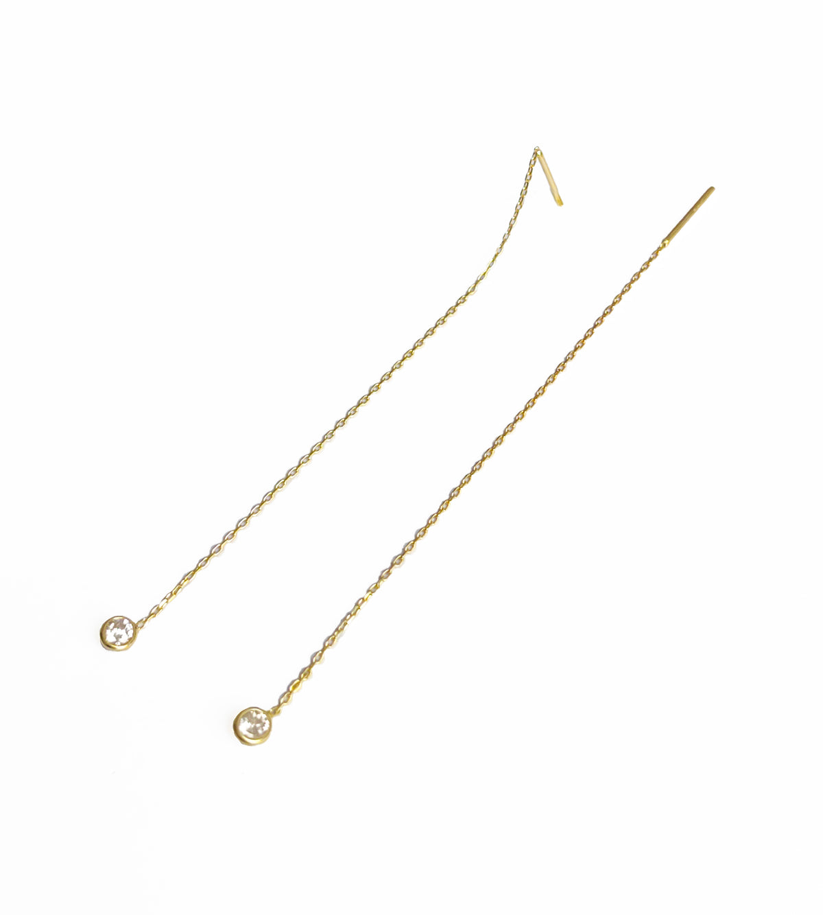 Dangling Chain Solitaire Silver Earrings, Chain Threader Earrings - Chain Drop Earrings - Minimalist Earrings - Chain Dangle Earrings