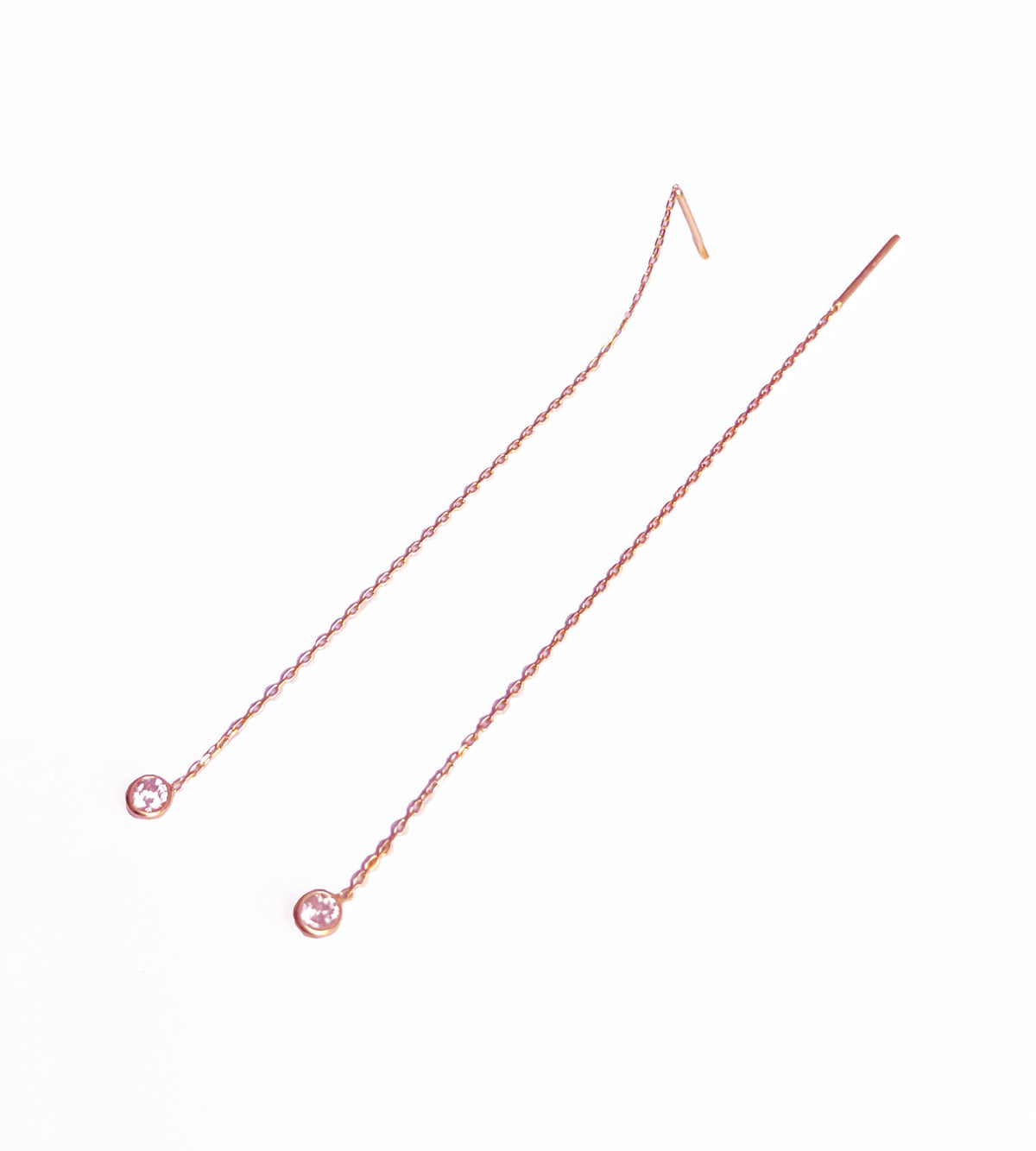 Dangling Chain Solitaire Silver Earrings, Chain Threader Earrings - Chain Drop Earrings - Minimalist Earrings - Chain Dangle Earrings
