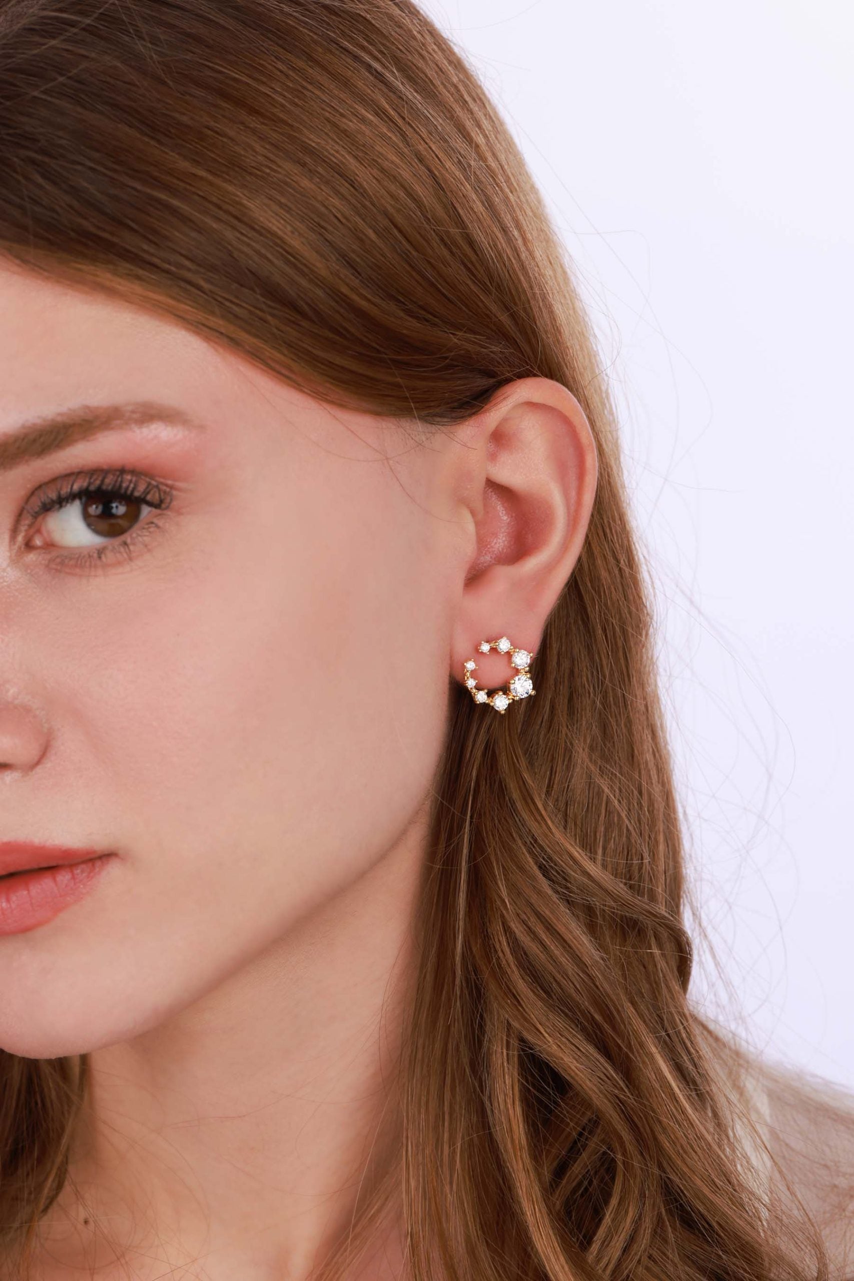 White Stone Studded Oval Silver Earrings