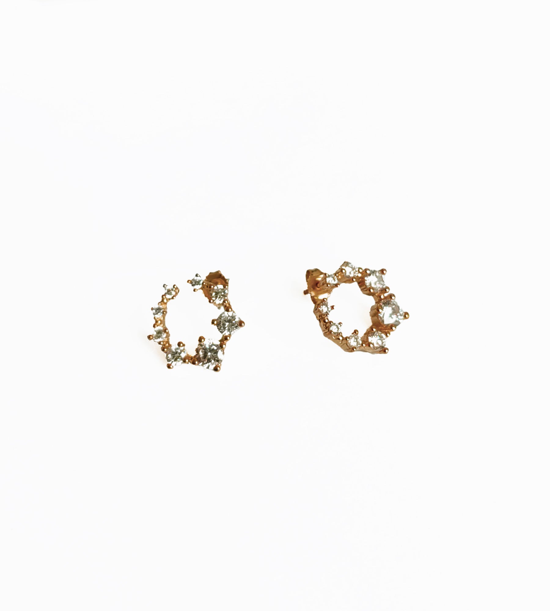 White Stone Studded Oval Silver Earrings