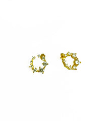 White Stone Studded Oval Silver Earrings