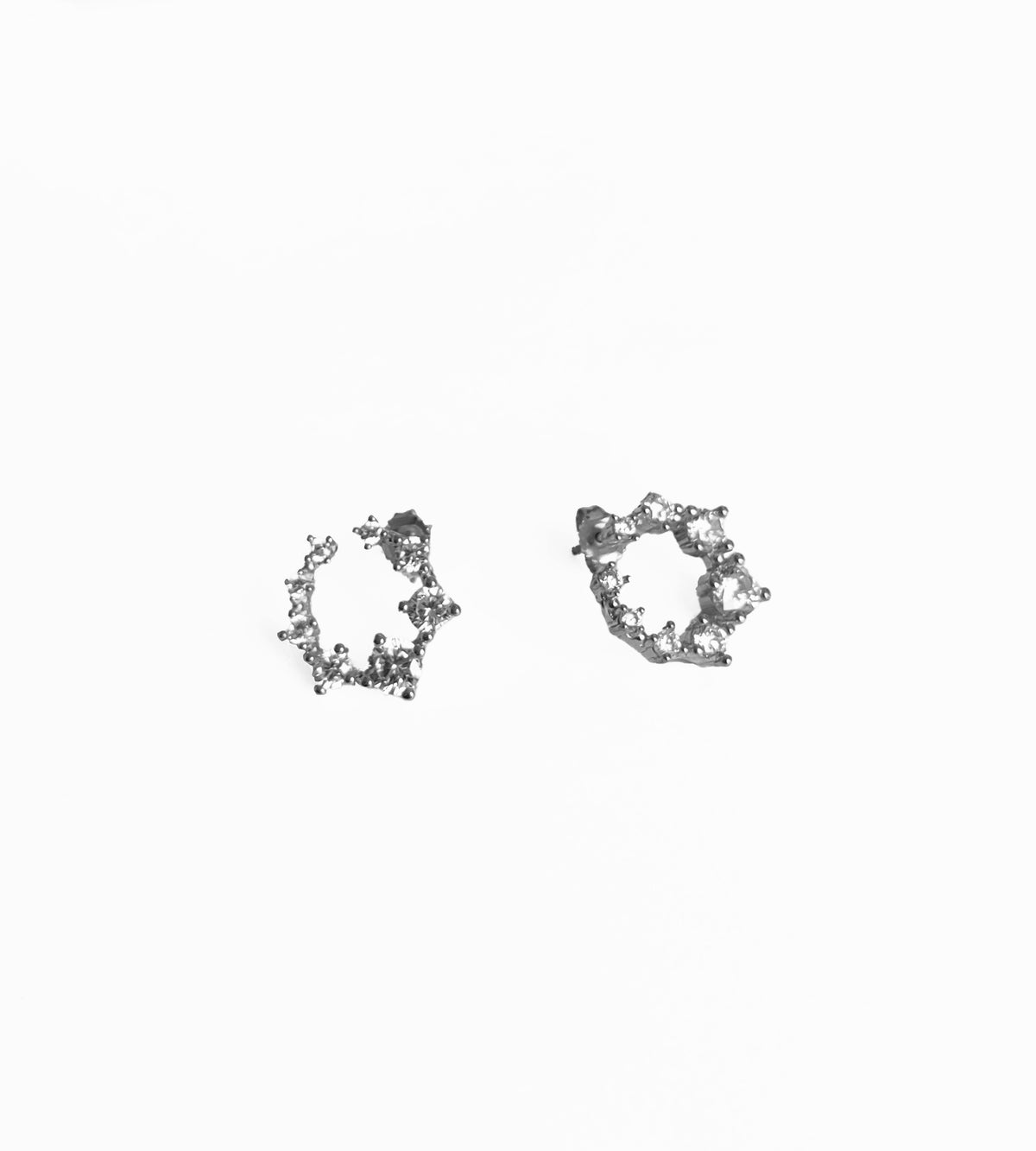 White Stone Studded Oval Silver Earrings