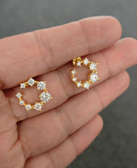 White Stone Studded Oval Silver Earrings