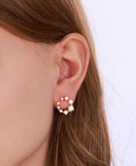 White Stone Studded Oval Silver Earrings