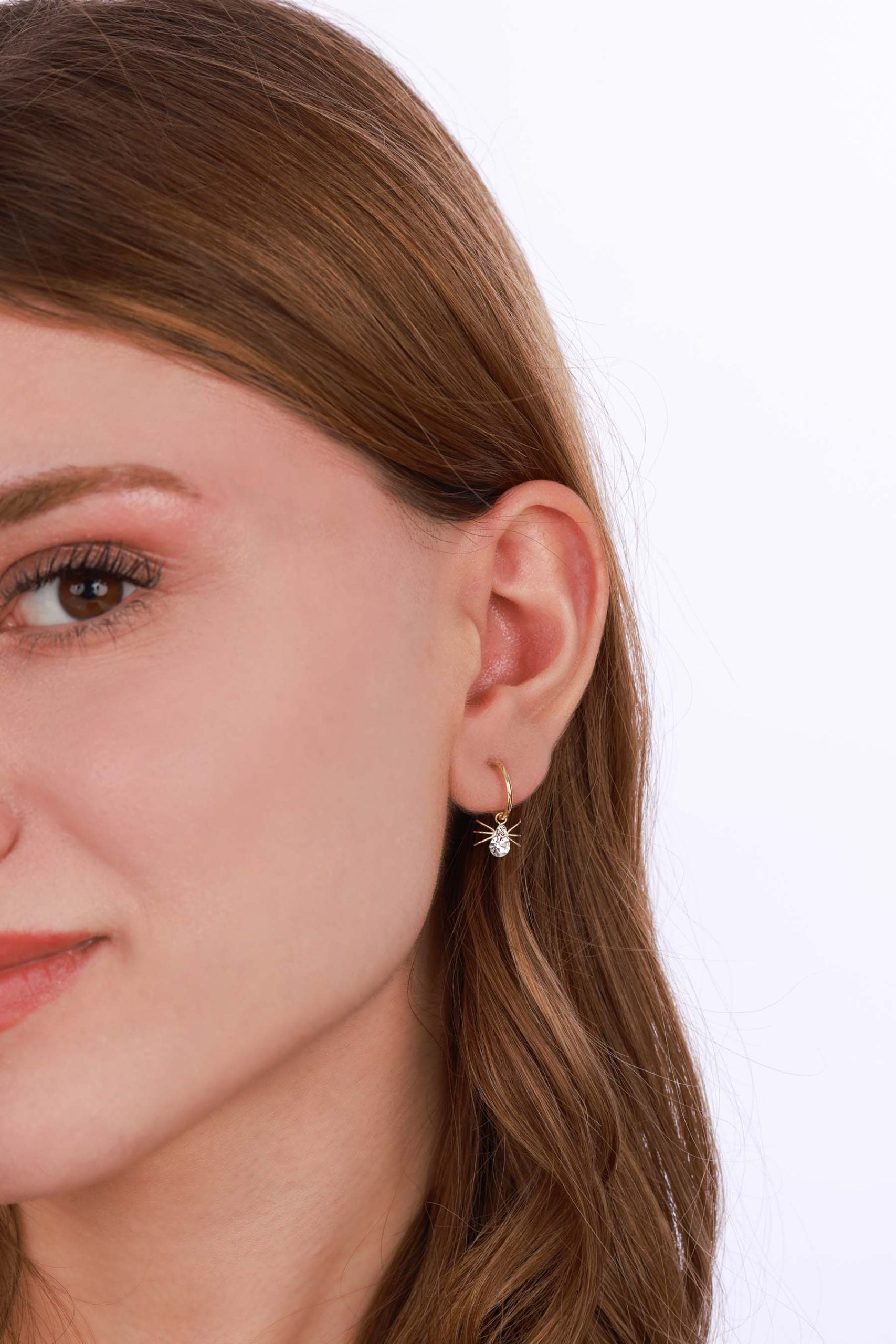 Dangle Spider Motif White Stone Earrings