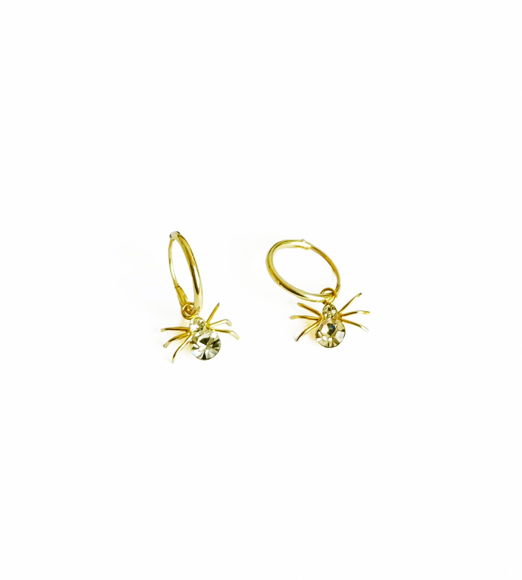 Dangle Spider Motif White Stone Earrings