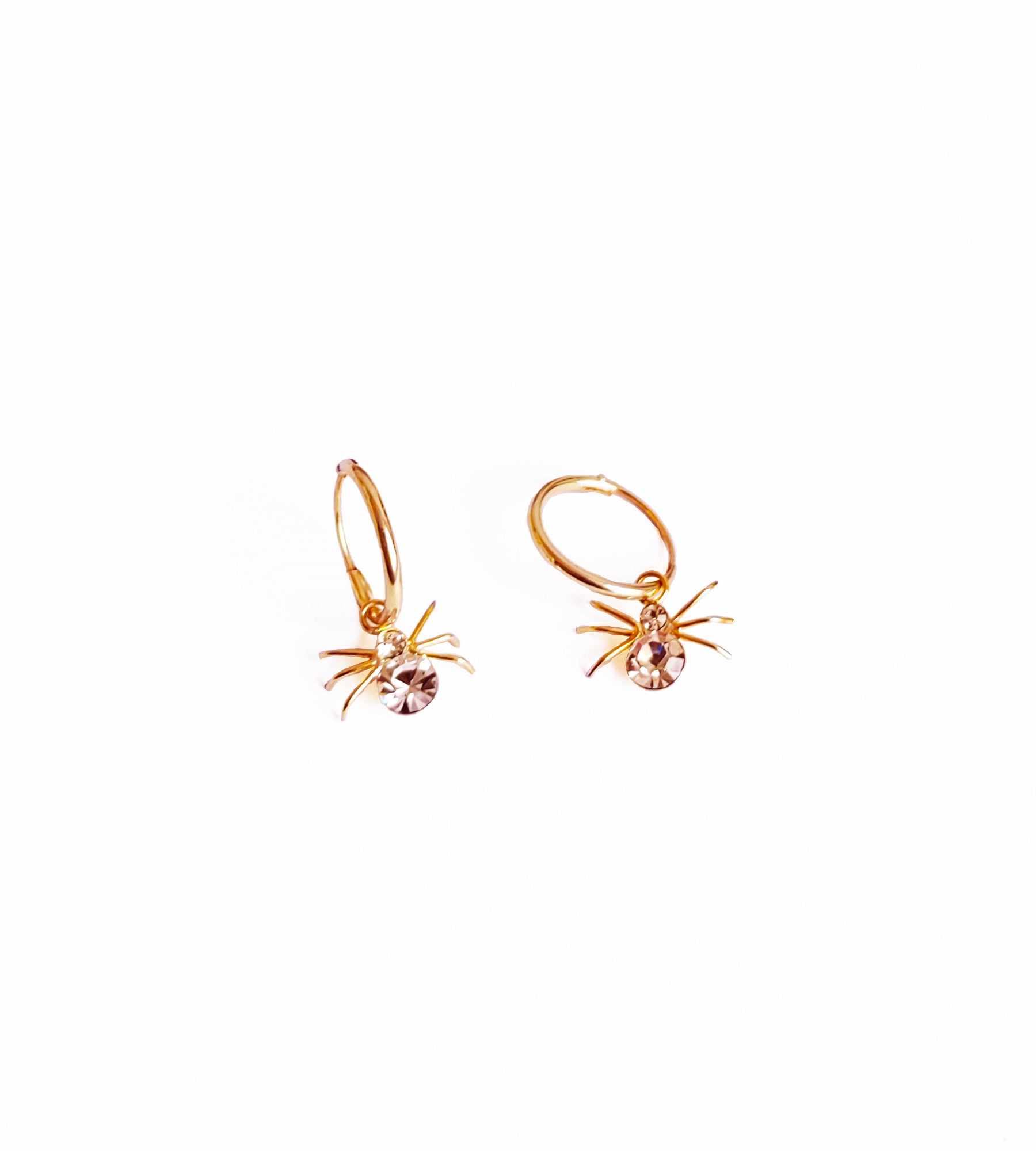 Dangle Spider Motif White Stone Earrings