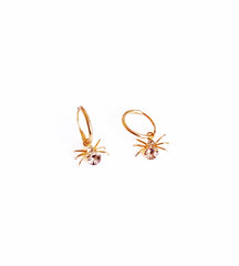Dangle Spider Motif White Stone Earrings