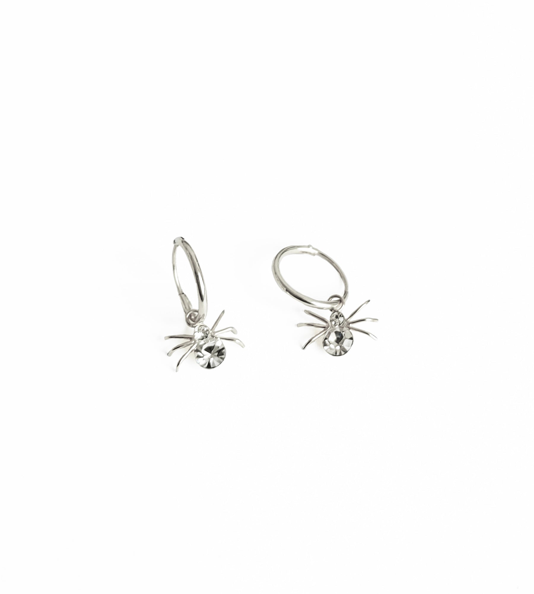 Dangle Spider Motif White Stone Earrings