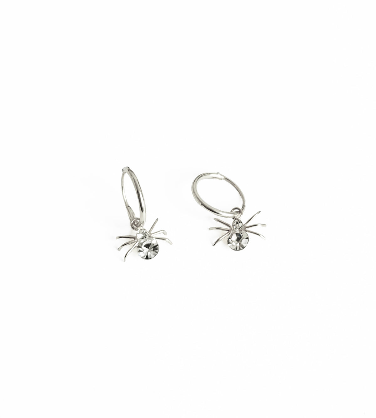 Dangle Spider Motif White Stone Earrings